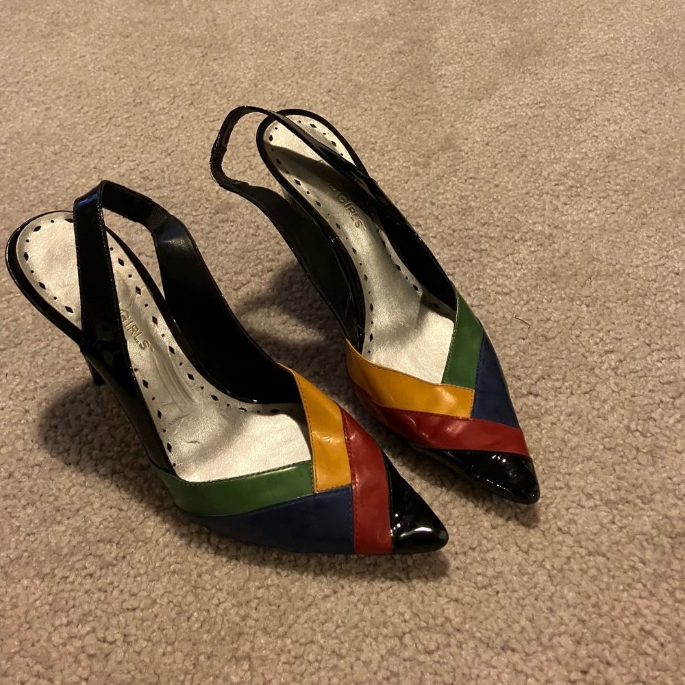 Retro BCBGirls Patent Leather strapless heels.